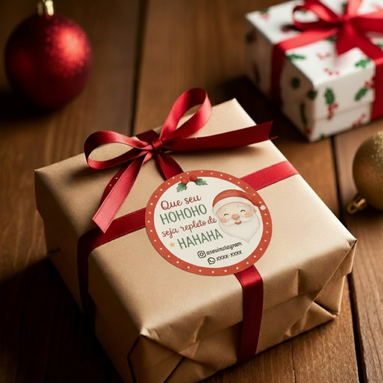 Etiquetas de Natal Redondas Personalizadas Papai Noel HoHoHo