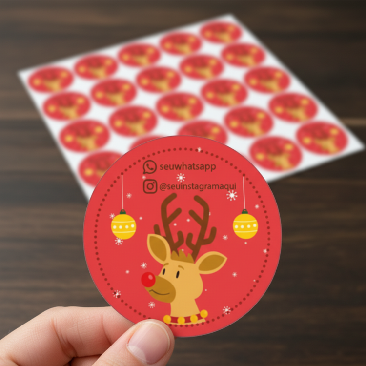 Etiquetas de Natal Redondas Personalizadas Rena