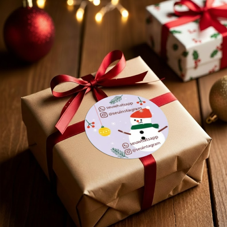 Etiquetas de Natal Redondas Personalizadas Boneco de Neve