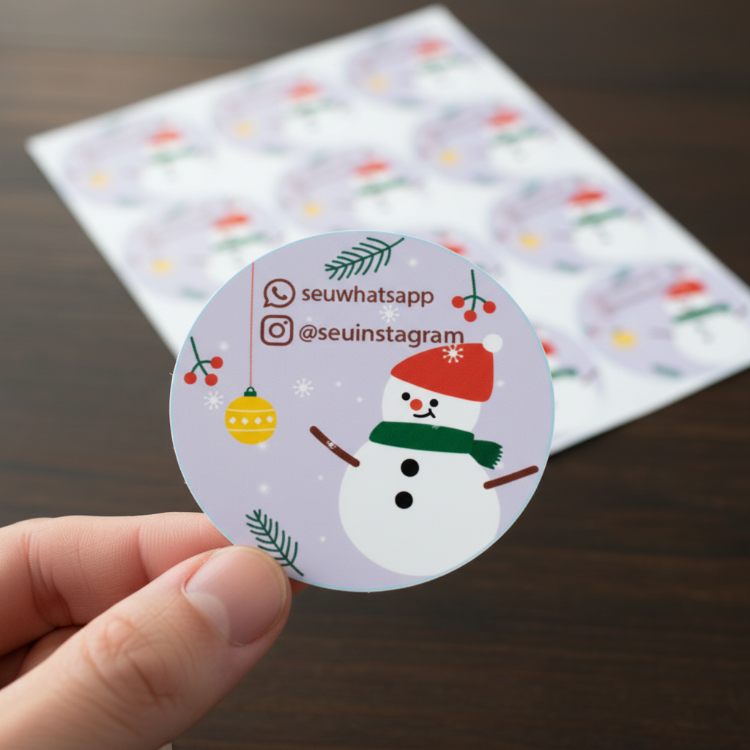 Etiquetas de Natal Redondas Personalizadas Boneco de Neve