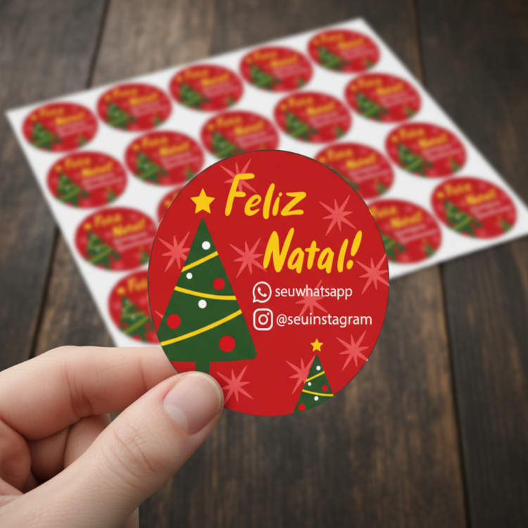 Etiquetas de Natal Redondas Personalizadas rvore