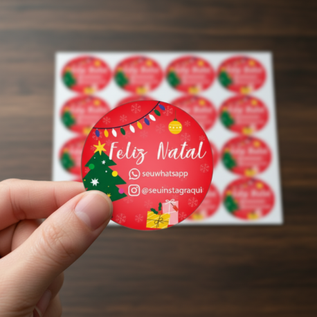 Etiquetas de Natal Redondas Personalizadas Luzinhas Coloridas