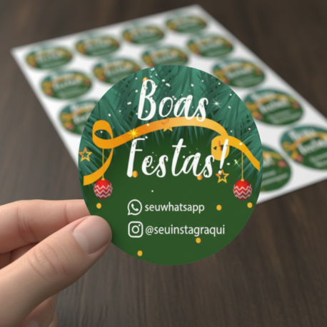 Etiquetas de Natal Redondas Personalizadas Boas Festas