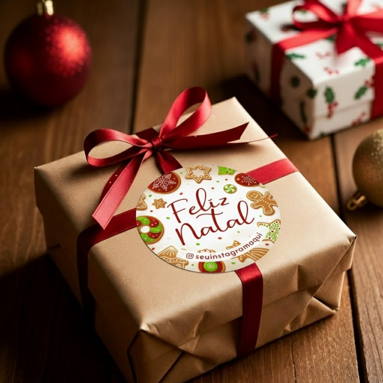 Etiquetas de Natal Redondas Personalizadas Doces e Confeitos