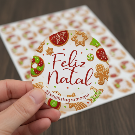 Etiquetas de Natal Redondas Personalizadas Doces e Confeitos