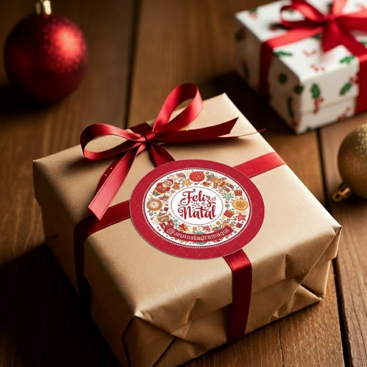 Etiquetas de Natal Redondas Personalizadas �cones Festivos