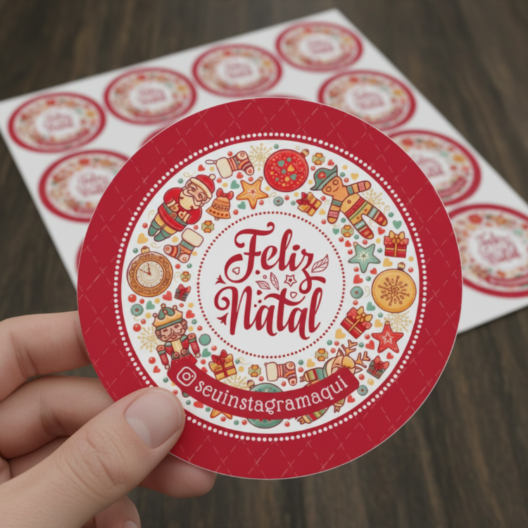 Etiquetas de Natal Redondas Personalizadas cones Festivos