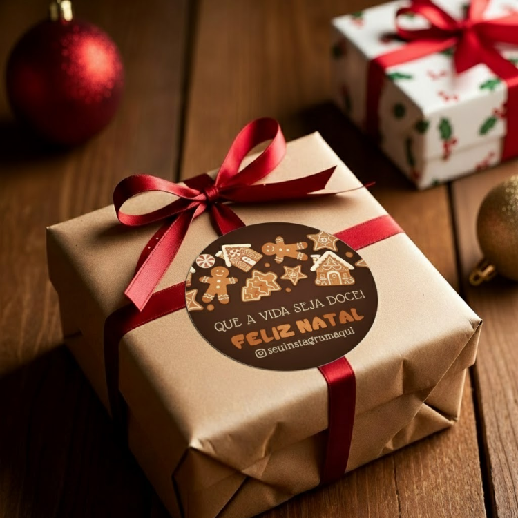 Etiquetas de Natal Redondas Personalizadas Tema Biscoitos