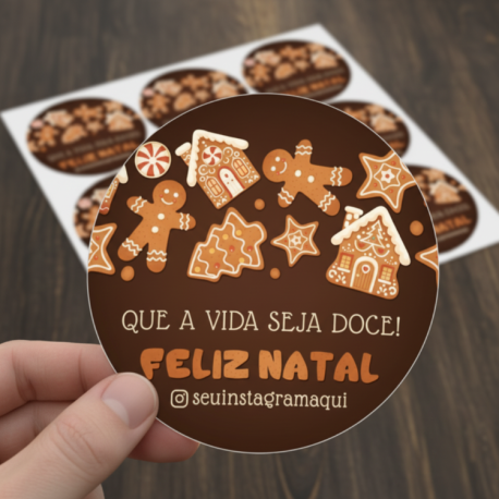 Etiquetas de Natal Redondas Personalizadas Tema Biscoitos
