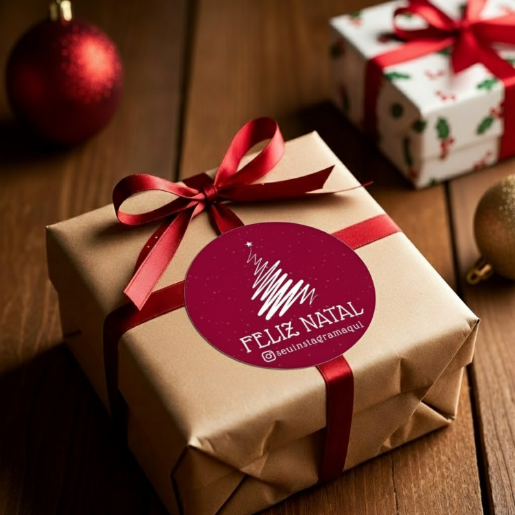 Etiquetas de Natal Redondas Personalizadas �rvore Branca