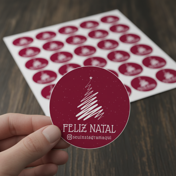 Etiquetas de Natal Redondas Personalizadas rvore Branca