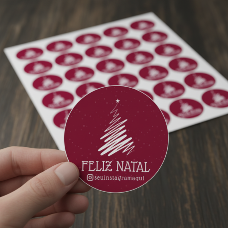 Etiquetas de Natal Redondas Personalizadas rvore Branca