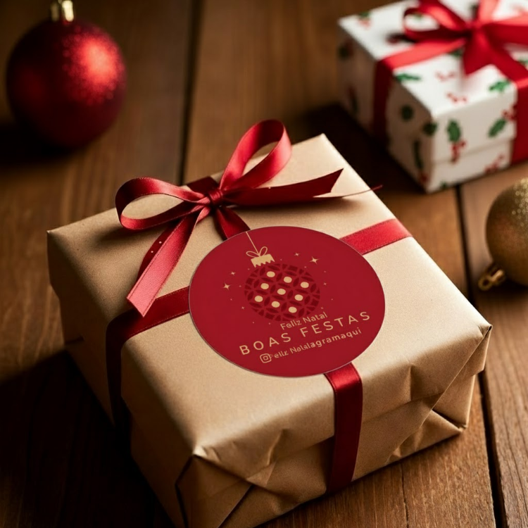 Etiquetas de Natal Redondas Personalizadas Bola Dourada