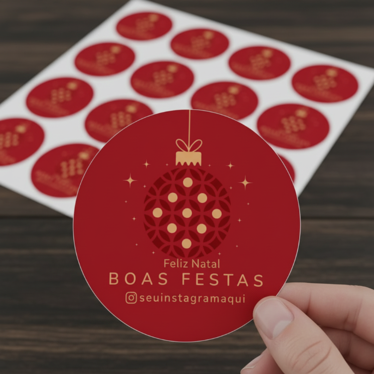 Etiquetas de Natal Redondas Personalizadas Bola Dourada