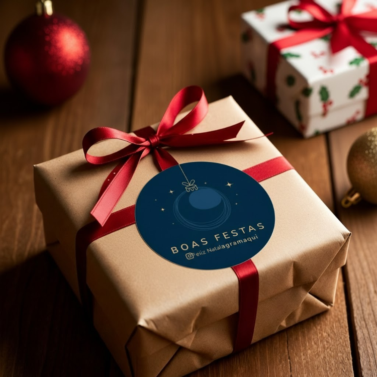 Etiquetas de Natal Redondas Personalizadas Azul Marinho