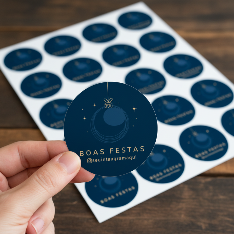 Etiquetas de Natal Redondas Personalizadas Azul Marinho
