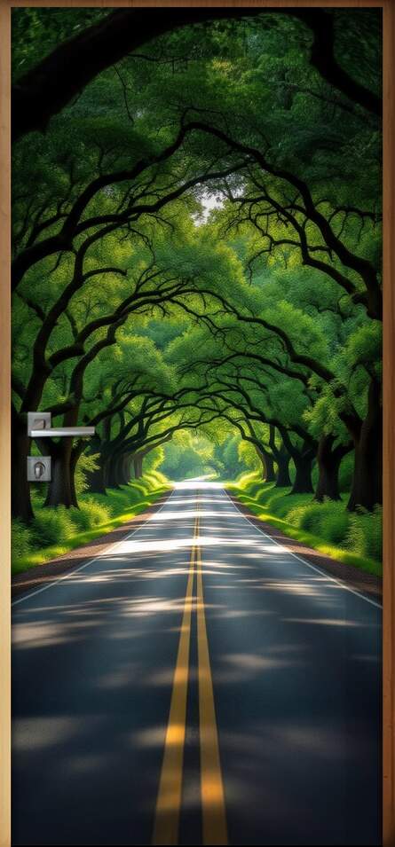 Adesivo de Porta Estrada em t�nel de �rvores