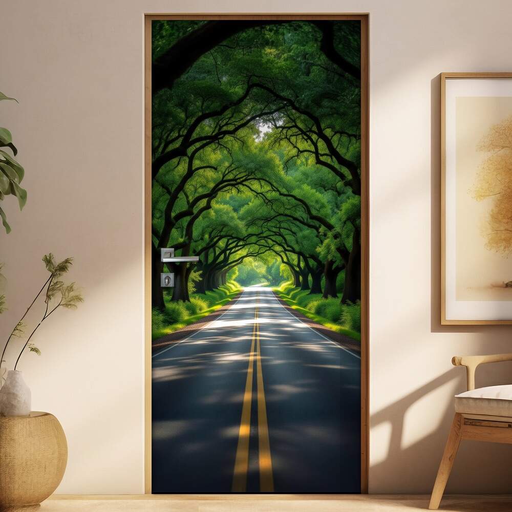 Adesivo de Porta Estrada em tnel de rvores
