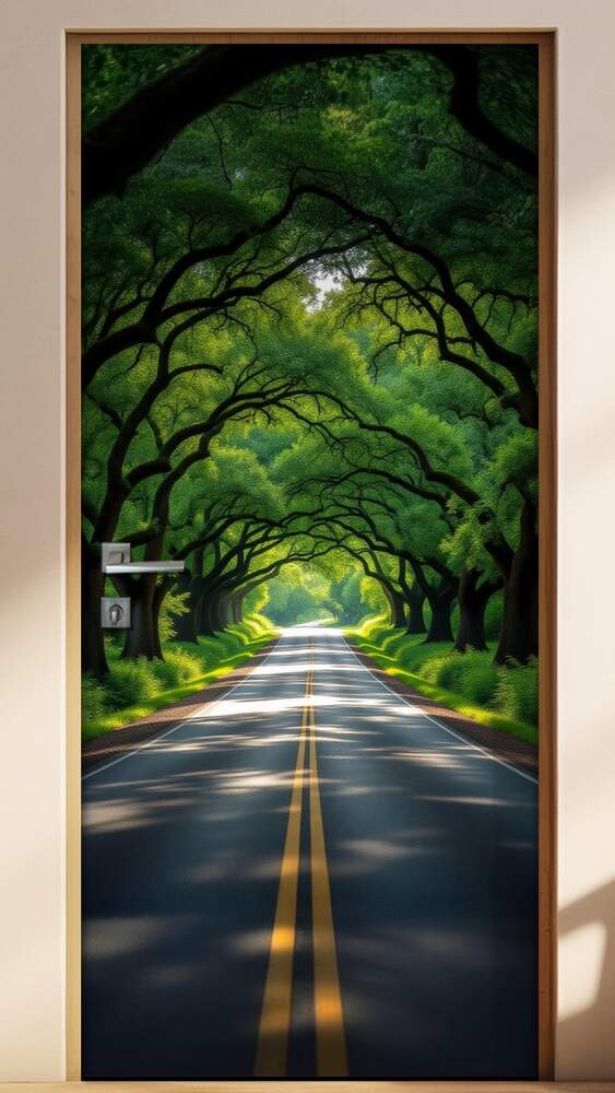 Adesivo de Porta Estrada em t�nel de �rvores