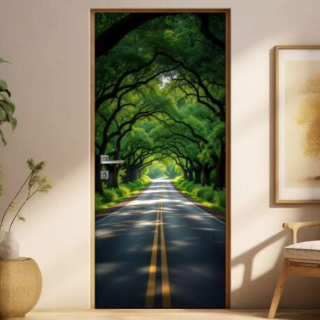Adesivo de Porta Estrada em tnel de rvores