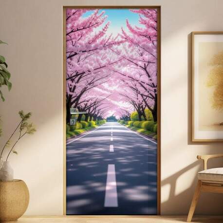 Adesivo de Porta Estrada em tnel de rvores