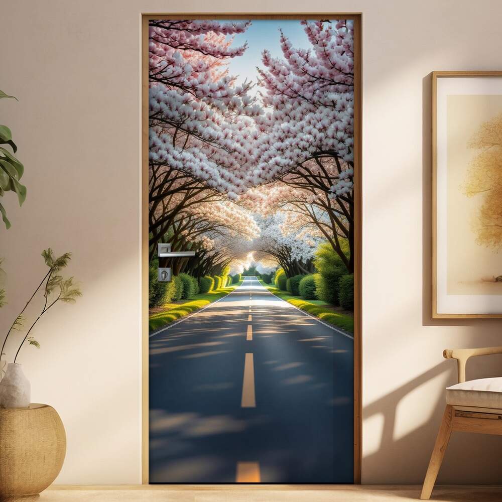 Adesivo de Porta Estrada em tnel de rvores