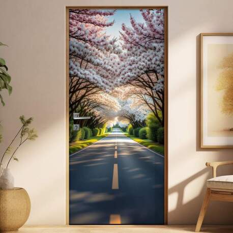 Adesivo de Porta Estrada em tnel de rvores