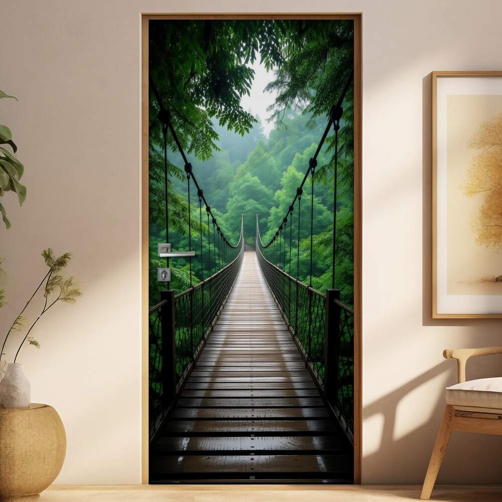 Adesivo de Porta Ponte suspensa em floresta