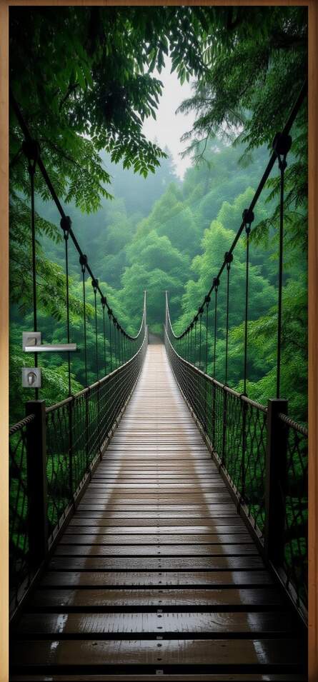 Adesivo de Porta Ponte suspensa em floresta