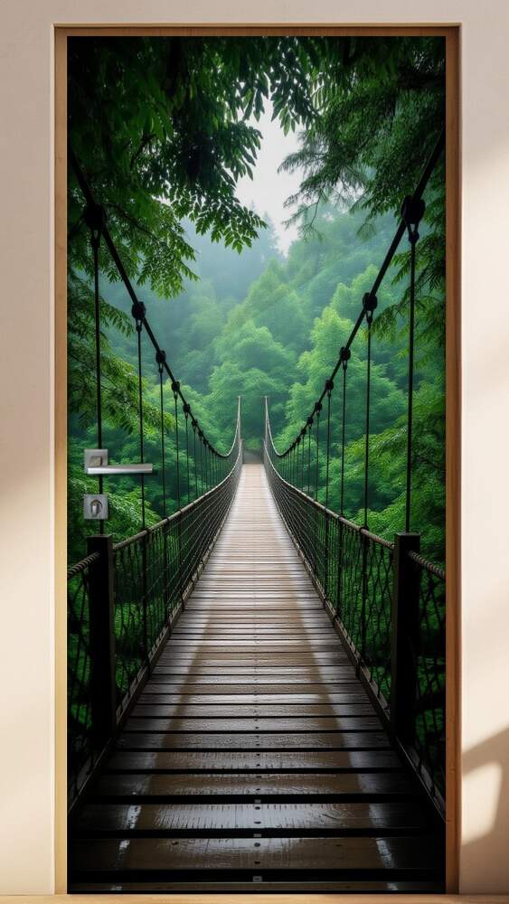 Adesivo de Porta Ponte suspensa em floresta