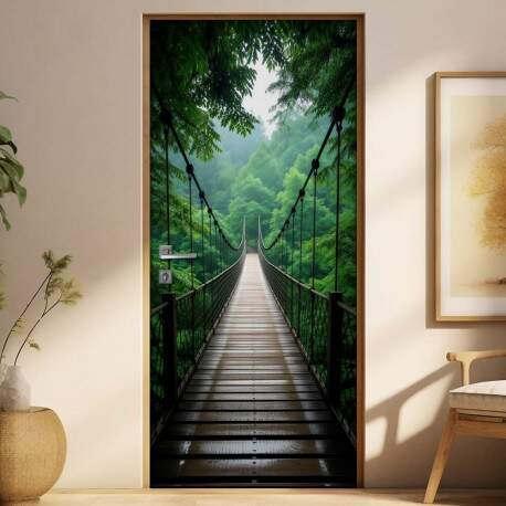Adesivo de Porta Ponte suspensa em floresta