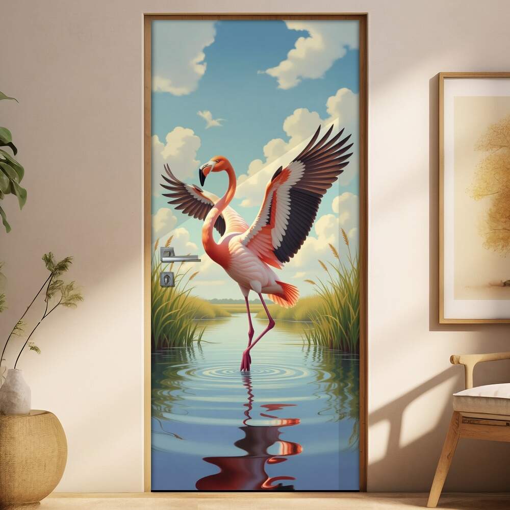 Adesivo de Porta Flamingo