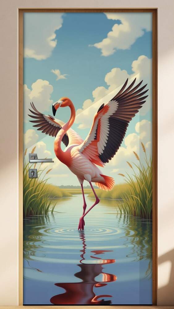 Adesivo de Porta Flamingo
