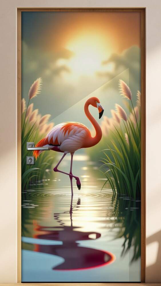 Adesivo de Porta Flamingo