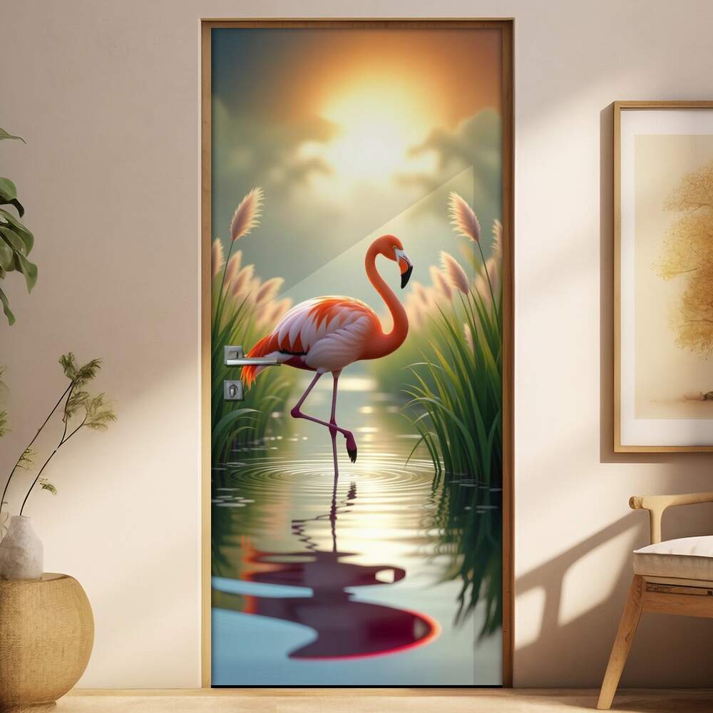 Adesivo de Porta Flamingo