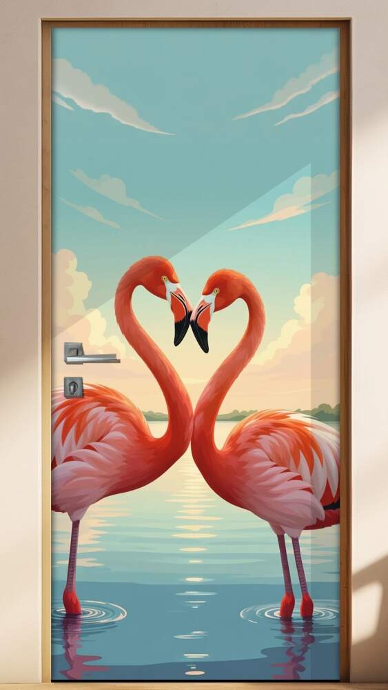 Adesivo de Porta Flamingo