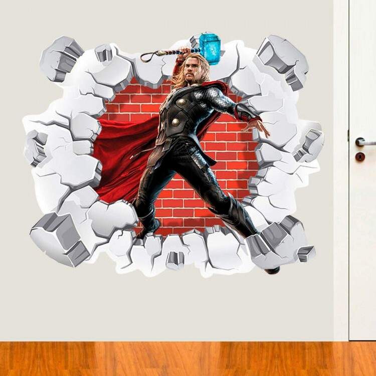 Adesivo de Parede Buraco Falso Thor 3D