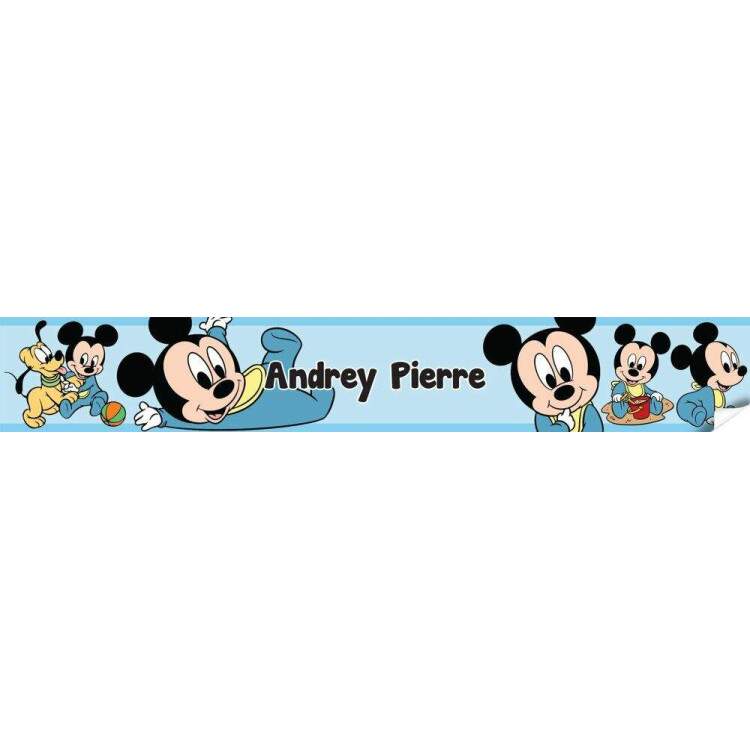 Adesivo de Parede Faixa Mickey Baby Azul Claro com Nome