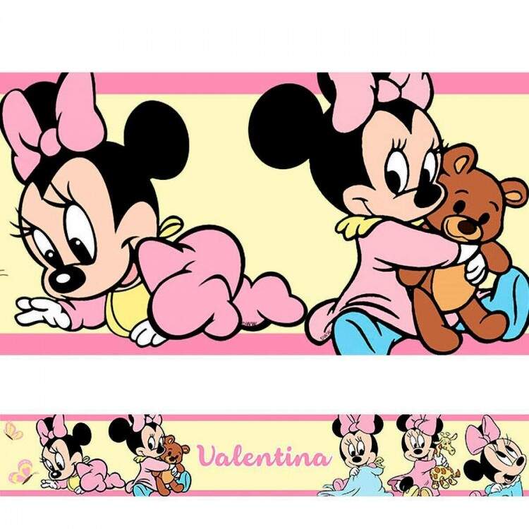 Adesivo de Parede Faixa Personalizada Minnie Baby Rosa com Amarelo