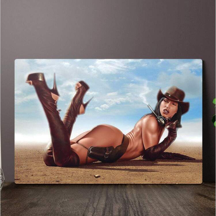 Placa Decorativa Pin-Up Mulher Cowgirl