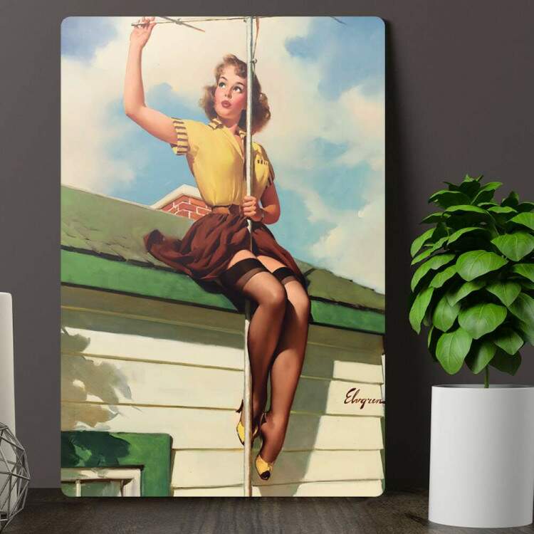 Placa Decorativa Pin-up Arrumando Antena