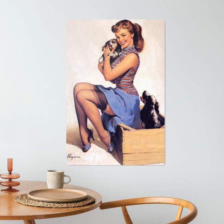 Placa Decorativa Pin-up com Cachorrinhos