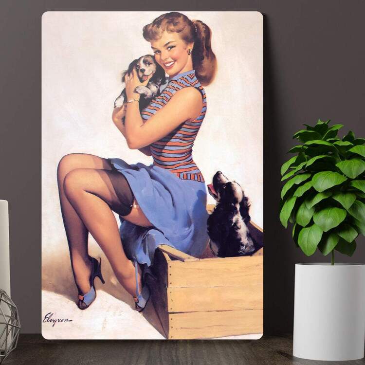 Placa Decorativa Pin-up com Cachorrinhos