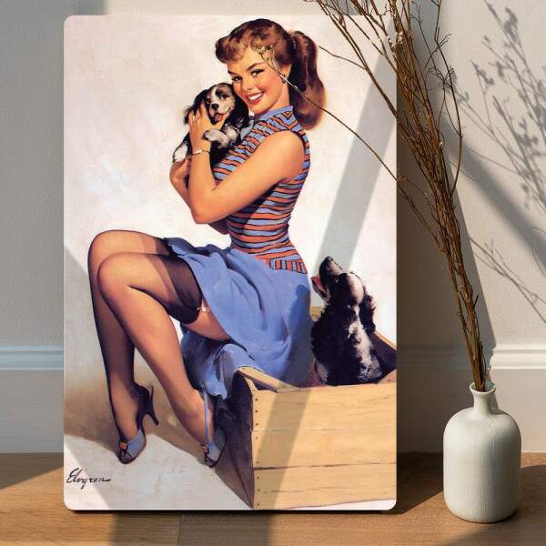 Placa Decorativa Pin-up com Cachorrinhos