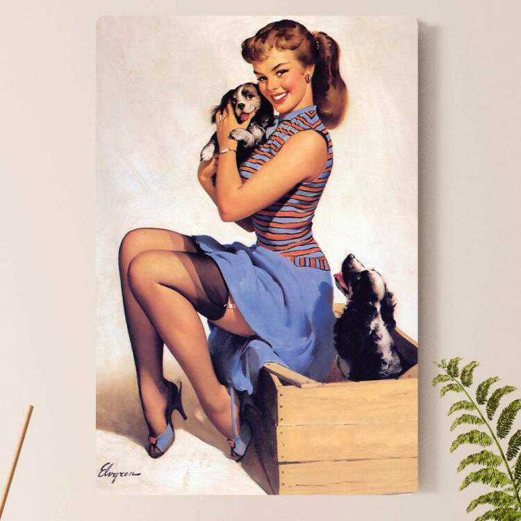 Placa Decorativa Pin-up com Cachorrinhos