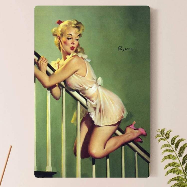 Placa Decorativa Pin-up Descendo a Escada