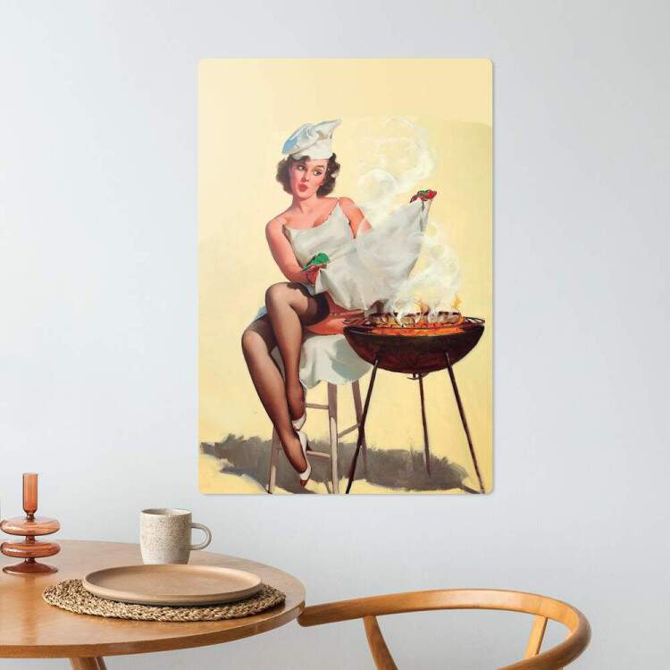 Placa Decorativa Pin-up Fazendo Churrasco