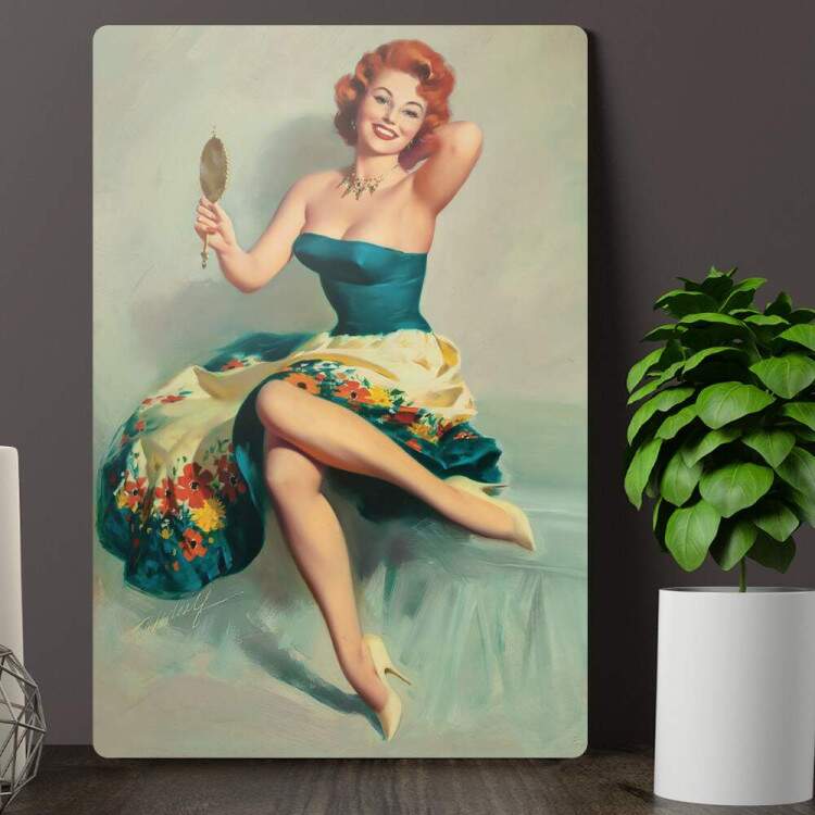 Placa Decorativa Pin-up Olhando no Espelho