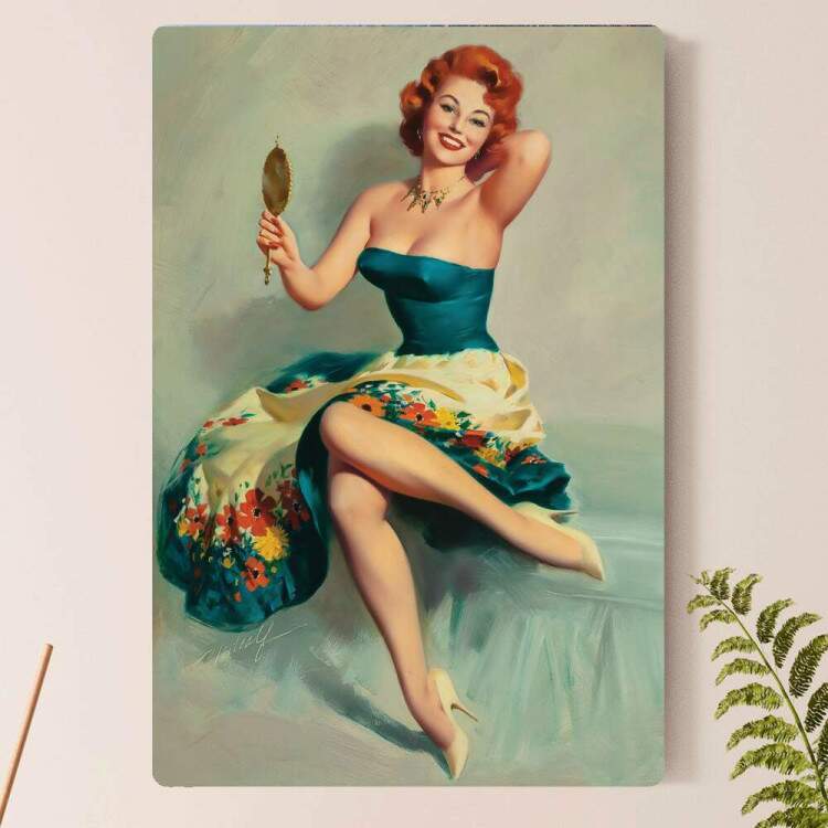 Placa Decorativa Pin-up Olhando no Espelho