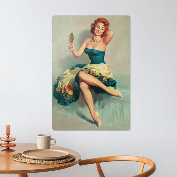 Placa Decorativa Pin-up Olhando no Espelho